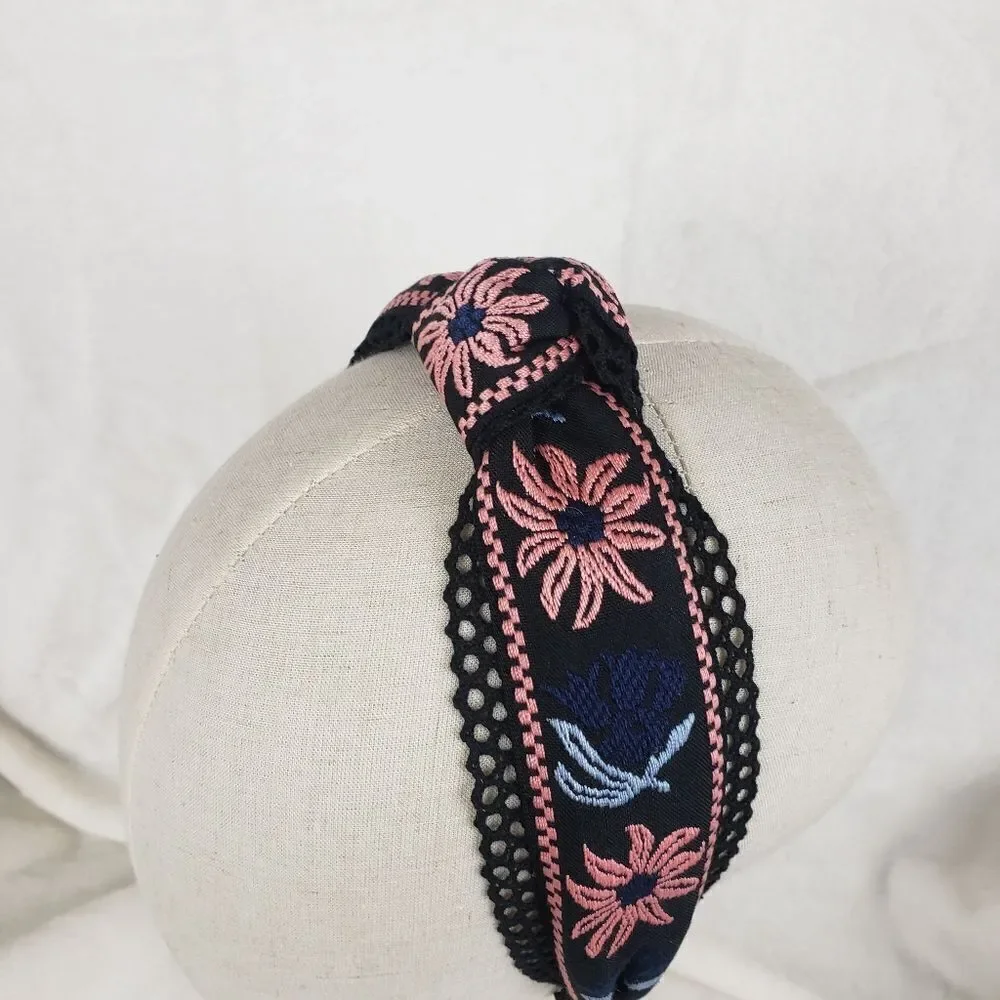 Embroidered Top Knot Headband